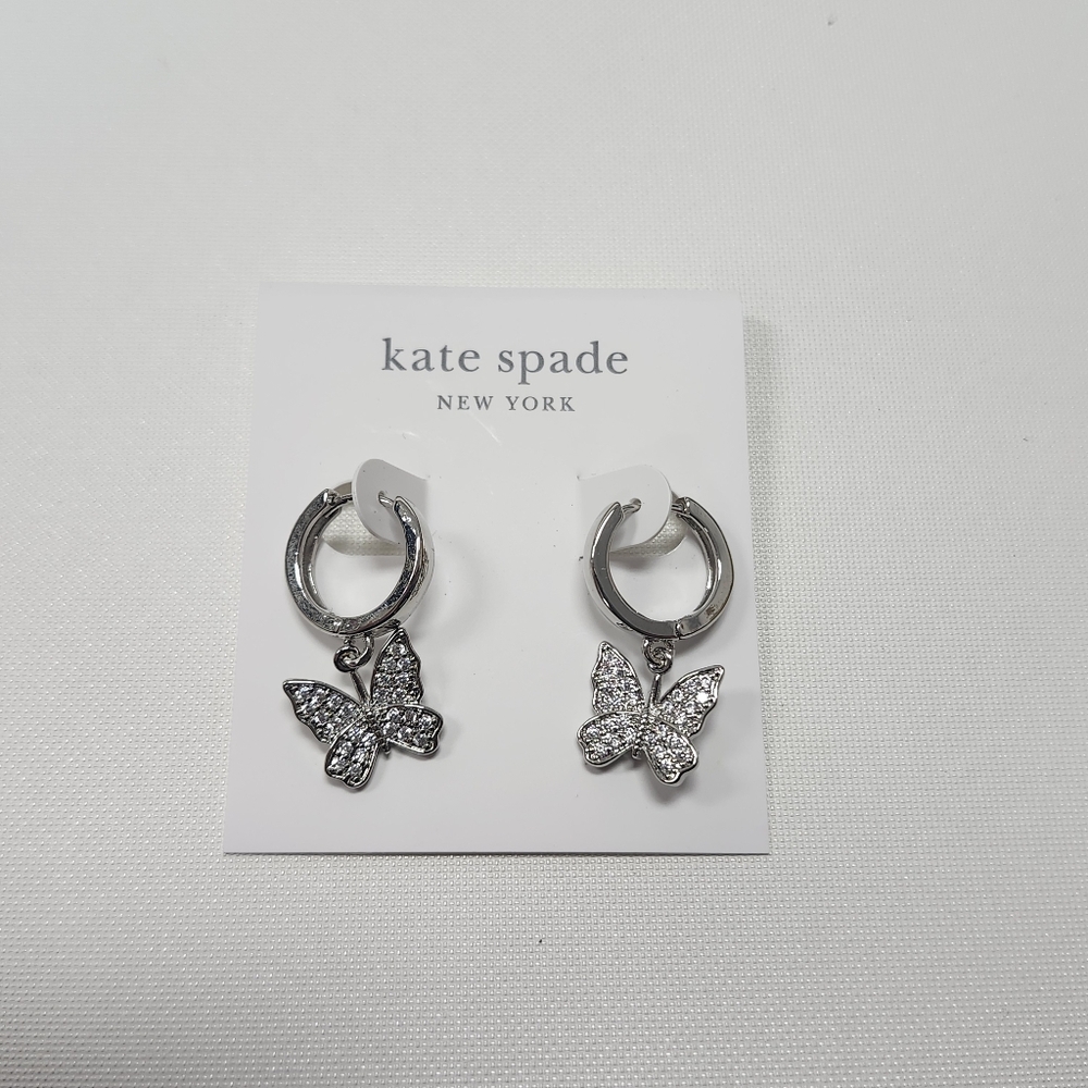NWT Kate Spade Silver-Tone Social Butterfly Drop Earrings